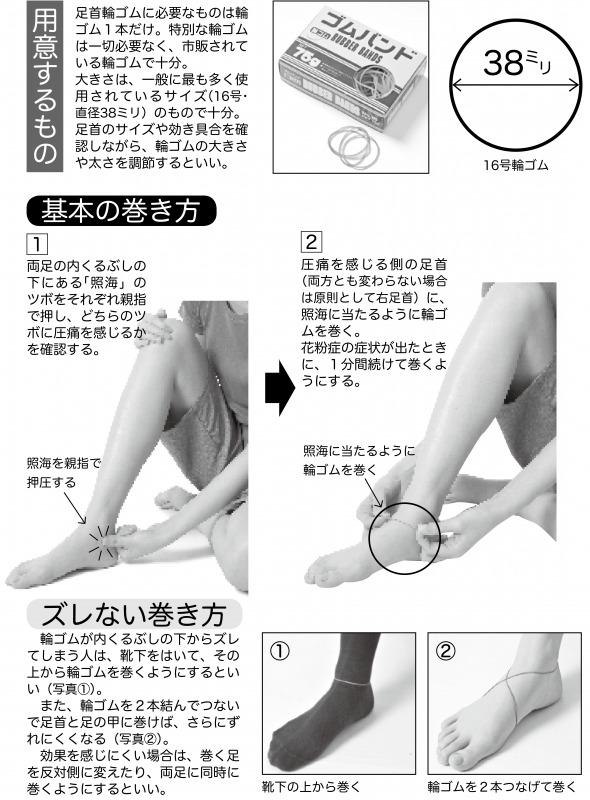 【花粉症対策に役立つセルフケア】足首輪ゴムのやり方詳細図解｜カラダネ